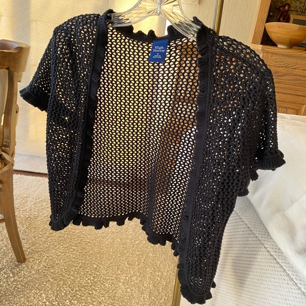 Women’s High Sierra Black Knit Open-Front Cardigan, Size Medium